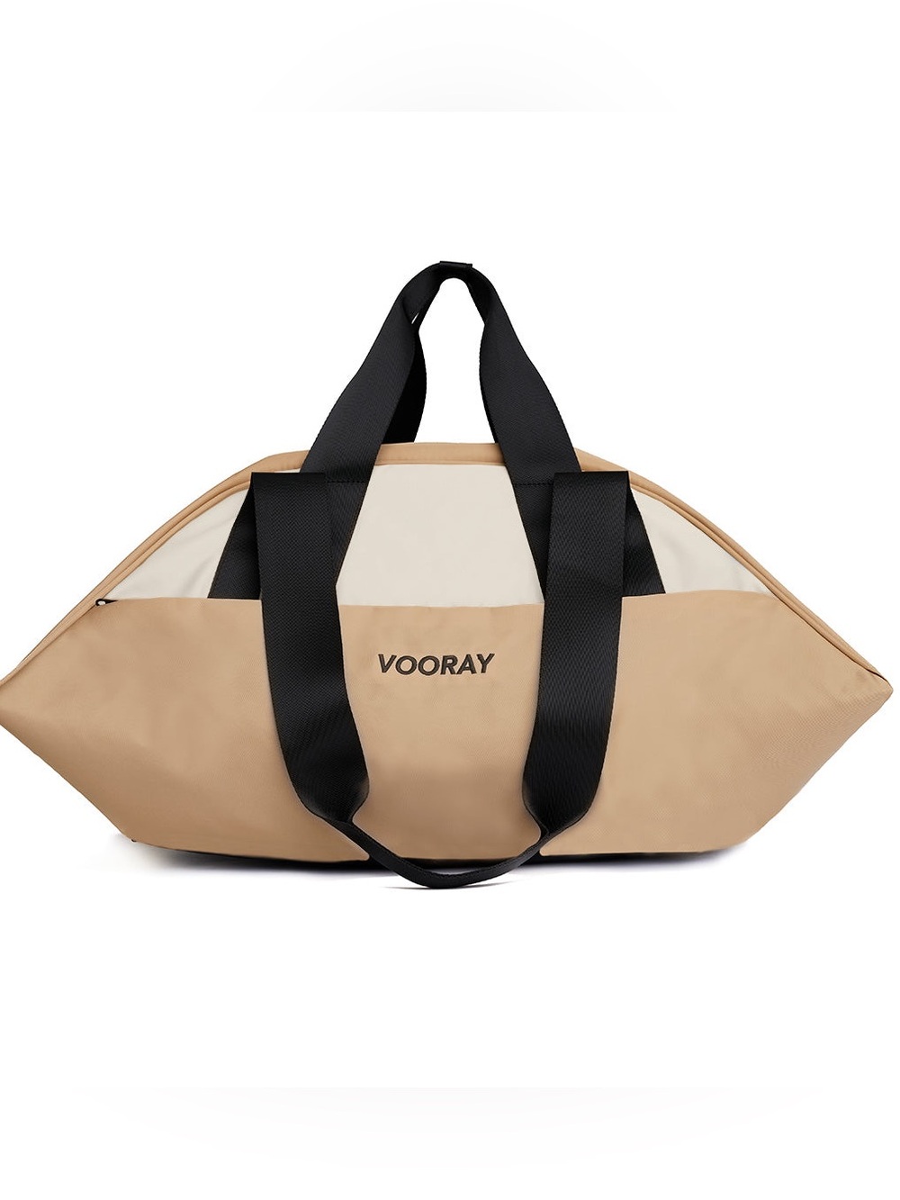 VOORAY Studio Duffel Two-Tone Beige & Cream Travel Bag with Black Straps